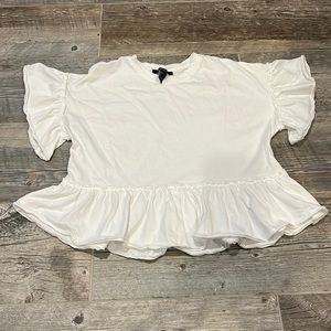 Forever 21 White Ruffle Sleeve Peplum Hem Crew Neck Oversized Cropped Tee New